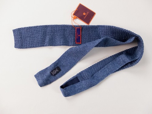 GALLO lapis lazuli blue knit skinny linen silk blend tie authentic NWT Italy - Picture 3 of 5