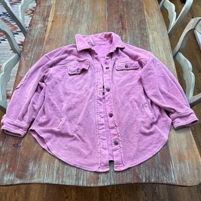 Free People Ruby Rose Pink Shacket Jacket Medium Oversized Fleece Layering Piece