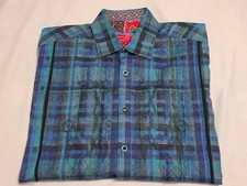 Robert Graham Galeway Plaid Embroidred Intricate Dragon Flip Cuffs Dress Shirt L