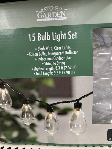 15 Bulb Light Set Brown Wire Clear Lights Total Length 9.8 Ft - Picture 2 of 4