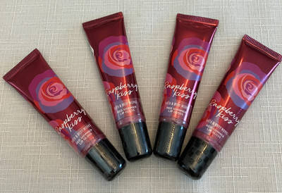 4 Bath & Body Works RASPBERRY KISS Red Shimmer Flavored Lip Care Gloss NEW LOT