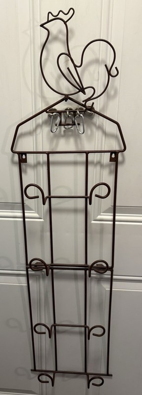 Rooster 4 plate pan metal rack holder 42”x 11 1/8" farmhouse cottage decor
