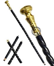 Antique Victorian Wooden Walking Stick Cane with Designer Brass Handle Gift