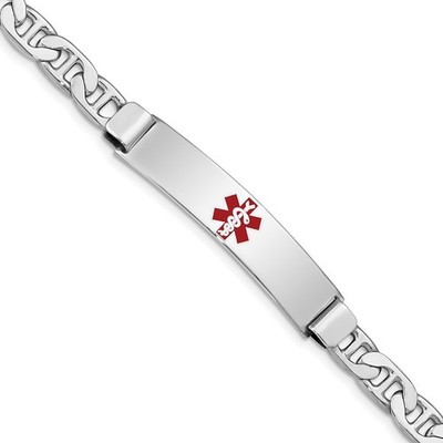 Sterling Silver Rhodium-plated Medical ID Anchor Link Bracelet 11.8g Mens Womens