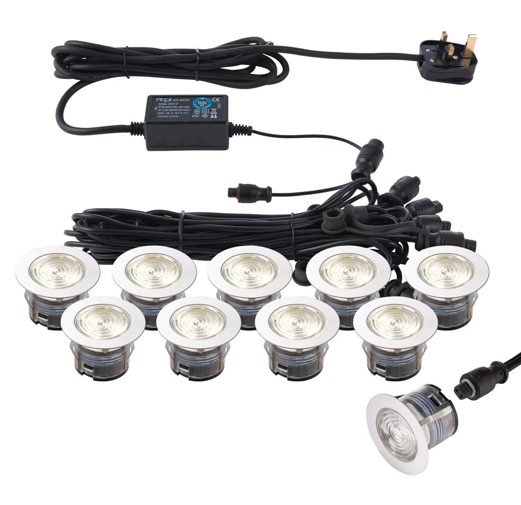 Outdoor Light Silver IkonPRO CCT 45mm Decking Kit IP67 3000K 4000K Warm White