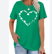 St. Patrick's Day Shirt Women L Shamrock Heart Graphic Tees St Patty's Lucky