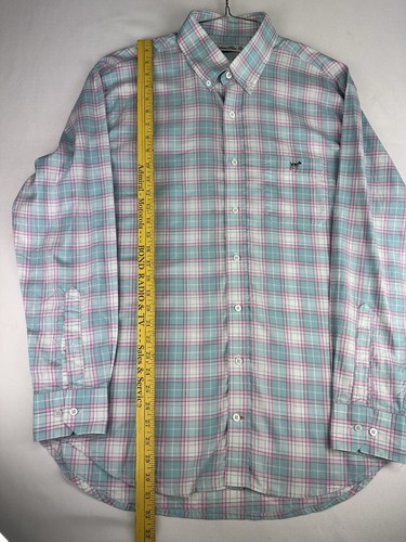 Camisa Southern Point Co Grande Aqua/Rosa Cuadros Manga Larga Abotonada 100% Algodón - Imagen 7 de 10