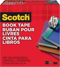  Free Duty Tax Scotch Book Tape, 2 in x 540 in, Excellent for Repairing, Re