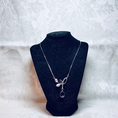 YVES ROCHER LBVYR necklace purple clear crystals drop silvertone metal vintage