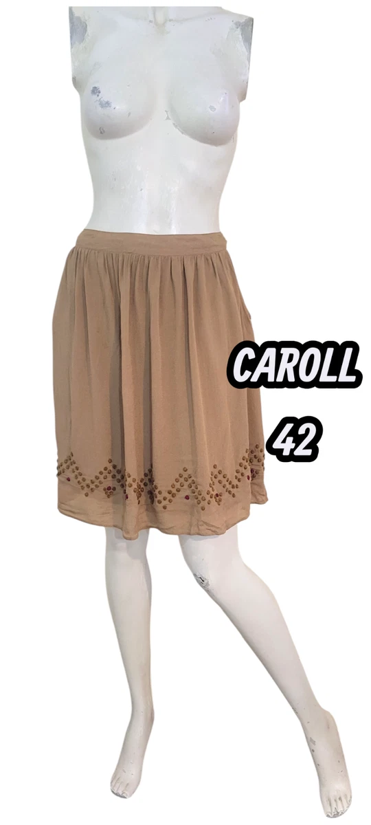 Jupe Caroll En Soie – Taille 40 – Beige – Ample à Godets