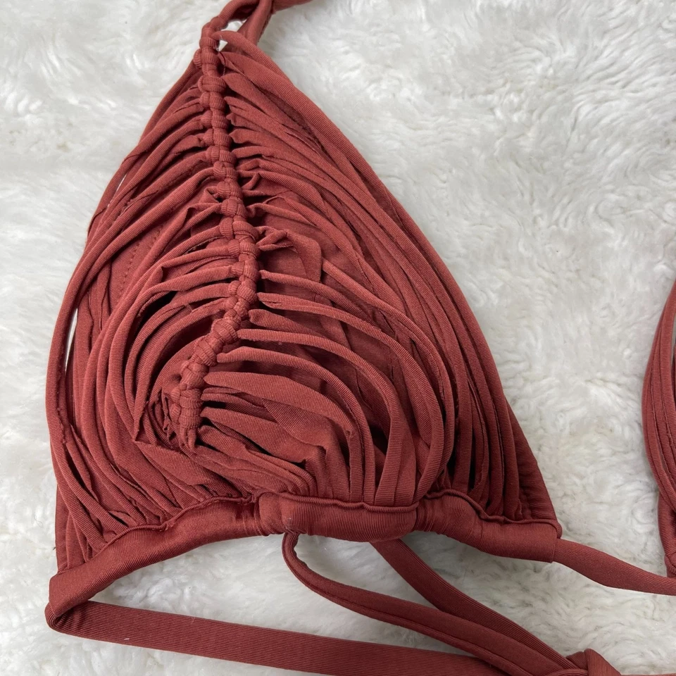 Top de natación de bikini triángulo trenzado isla marrón talla grande PilyQ para mujer Foto 3 de 4