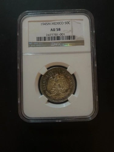 1945M Mexico NGC Graded AU58 Toned 50 Centavos Coin