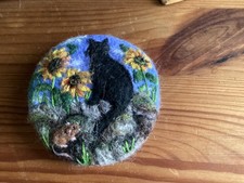 NEEDLE FELT BLACK CAT MOUSE AND SUNFLOWERS
