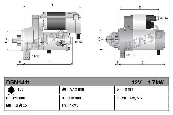 Für DENSO DSN1411 Starter DSN1411 Starter (12V, 1,7kW, new with a deposit) fits - Bild 2