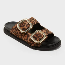 Women's Collin Slide Sandals - Universal Thread Brown Leopard 7.5