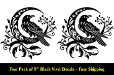 Moon Flower Crow Raven Two PK 5" Black Decals Car Windows Laptop Tablet Mirror