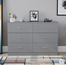 6 Drawer Wide Chest of Drawers, Bedroom Dresser & Storage Cabinet