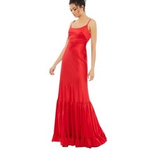 Mac Duggal Size 10 NEW 55381 Red Tiered Satin Spaghetti Strap Long Dress Gown