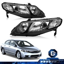 For 2006-2011 Honda Civic Sedan Halogen Black Housing Headlights Assembly Pair