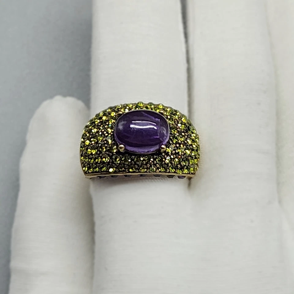 Anillo Heidi Daus Cluster Verde Púrpura Cabujón Estrás Latón Para Mujer Talla 11.75 Foto 2 de 4
