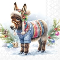 20 Servietten Wooly Donkey Niedlicher Esel Wollbekleidung Weihnachten 33X33Cm