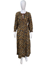 Doen Delfina Noir Narcissus Womens Floral Printed Cotton Long Maxi Gown Dress XS