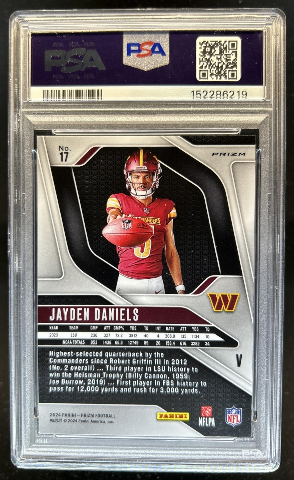 2024 Panini Prizm Jayden Daniels Rookie Variations RC VAR #17 Commanders PSA 10 view 2