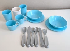 Step2 plastic blue dishes silverware cups plates bowls pretend play kitchen toy