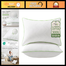 Set of 2 Lumbar Pillow Inserts 12x20 - 100 Cotton Cover - Decorative Throw Pill