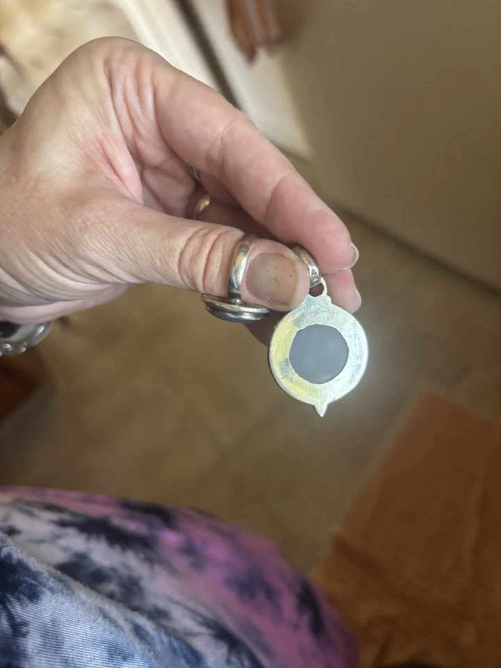 Anillo y collar de calcedonia azul encanto plata de ley 925 piedra natural Foto 4 de 4