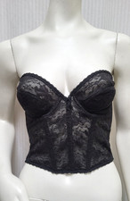 Vintage Bra Backless by Smoothie 36C Black Lace Long Line Bustier Corset