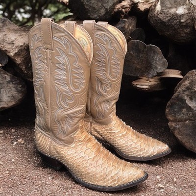 Vintage Justin Python Cowboy Boots Sz 9 USA Made Snakeskin Western Exotic Boho