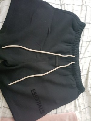 Mens Essentials F.o.g Fleece Sweatshorts Black/cream Drawstring Size Large