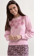 Francesca's Embroidered Pink Sweater Size Large Pullover Excellent Condition EUC