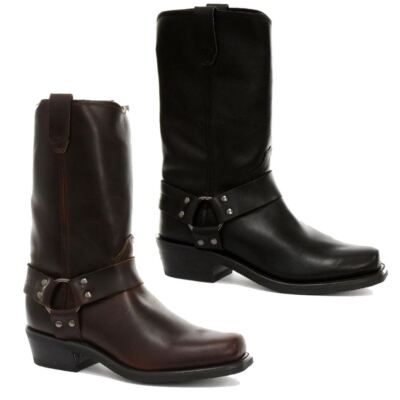Unisex Echt Leder Hi Biker Stiefel Rock Punk Grinder Schnalle Cowboy Reiten