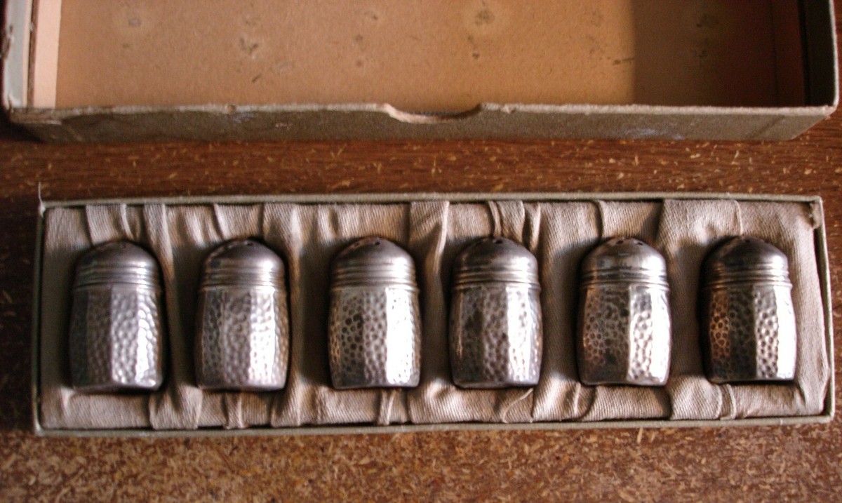 S.C.S. Co. Made in U.S.A. Sterling Silver Box of 6 Mini Salt