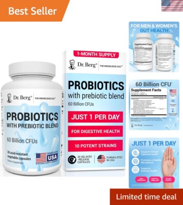 Dr. Berg Probiotic 60 Billion CFUs - 30 Capsules for Ultimate Digestive Health