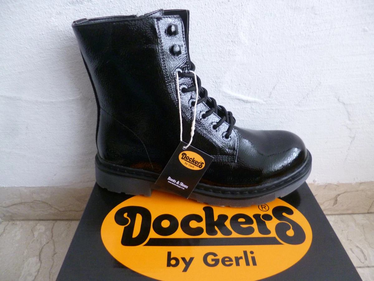 Dockers Boots Ankle Boots Lace Up Boots Shoes Patent Black 45TS201 NEW