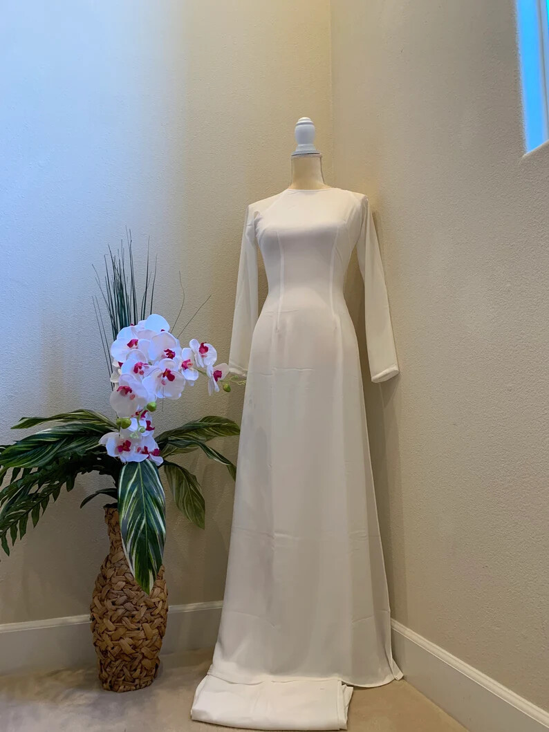 White & Light Orange Ao Dai Vietnamese Chiffon Double Layer White & Light Orange Ao Dai Vietnamese Chiffon Double Layer