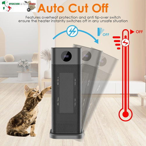 ® Termoventilatore in ceramica da 2000 W, oscillante, 60°, telecomando/touch scr - Foto 4 di 8