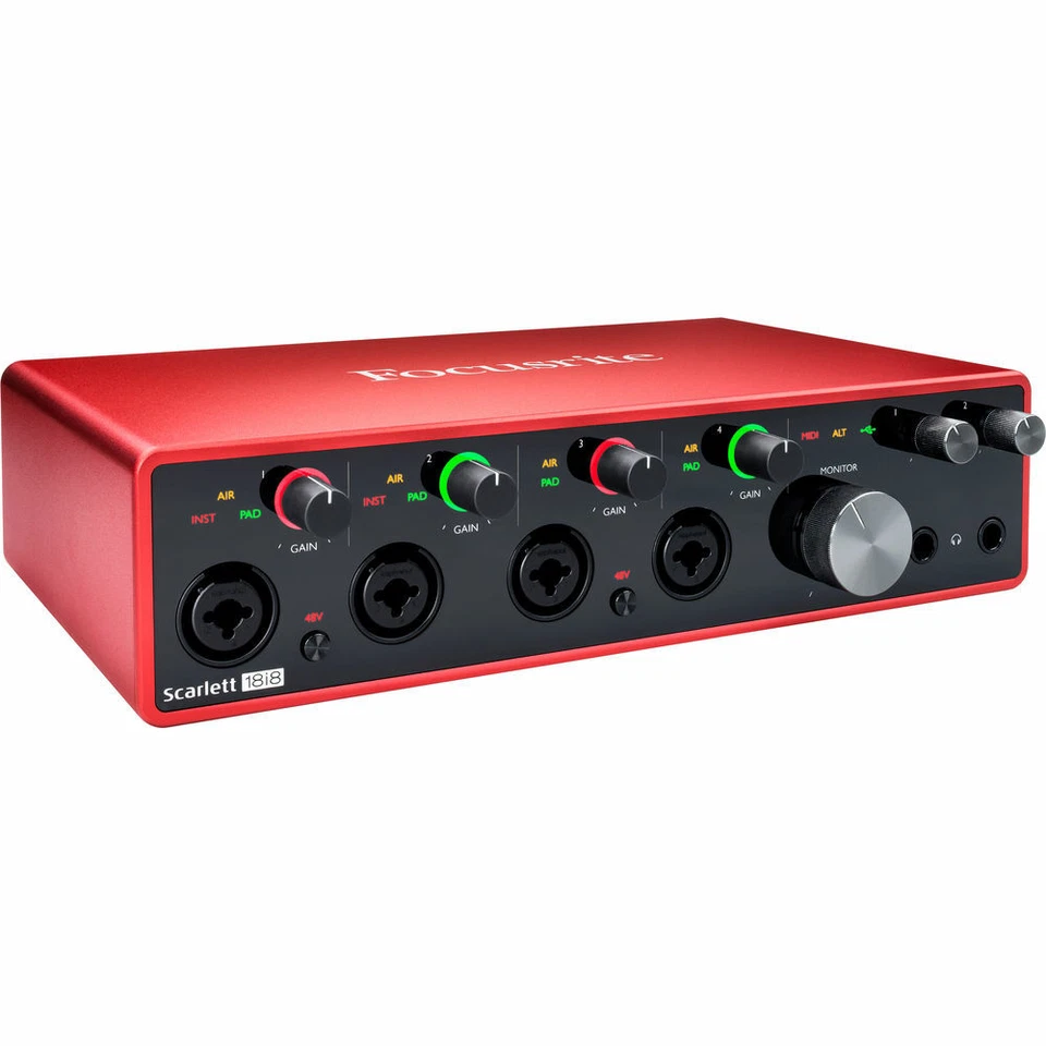 Focusrite Scarlett 18i8 USB Audio Interface (3rd Gen) w/ 2x Mic Stand & 4x Cable - Image 2 of 4