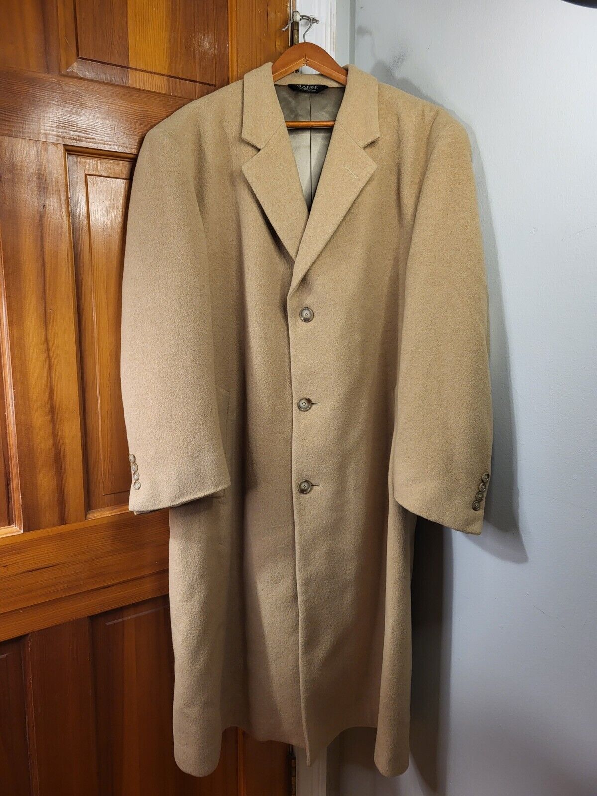 Men's Wool Long Overcoat Camel Color Sz 42 R *Imp… - image 1