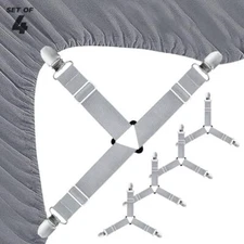 4 Pack Grey Bed Sheet Straps Elastic Fitted Sheet Clips Bed Gripper for Corners