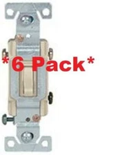 * 6 Pack *- Cooper 1303-7V Framed Grounding Toggle Switch, 120 VAC, 15 A, 3 Way