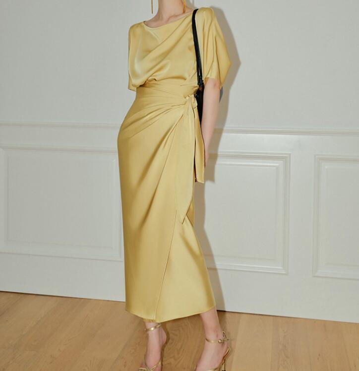 Women's Satin Midi Dress Off Shoulder Short Sleeves Party Sexy Fashion Comfort