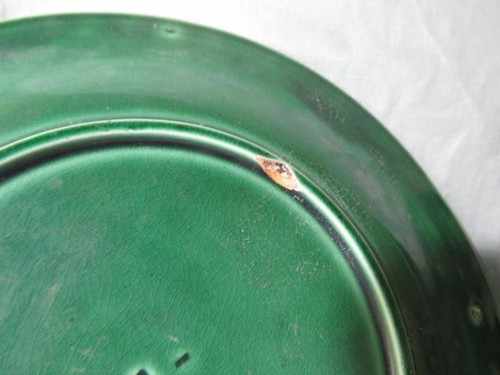 2 Antique Thomas Till Green Majolica Vine Leaf Plates 9¼" - Picture 5 of 11