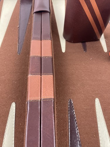 Backgammon Game Checkers Brown Cream Faux Leather Case 18 x 15 Vintage - Picture 5 of 22