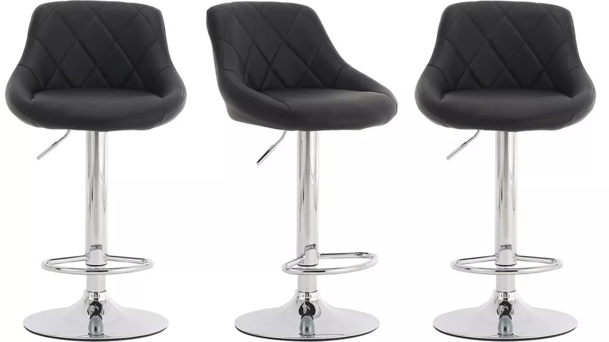 Set of 3 Black Madrid Faux Leather Bar Stools Superior Kitchen Breakfast Bar