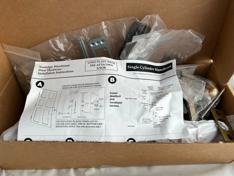 Nostalgic Warehouse New York Handleset S-Grip Long Plate Door Knob Antique Brass - Image 2 of 4