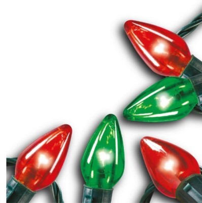 Home Accents Holiday 25 Ct Red & Green C9 LED Steady Lit Lights Super Bright